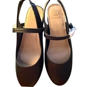 Sam & Libby Girls Black Mary Jane Slingback Block Heel Dress Shoes Size 3 SAL051